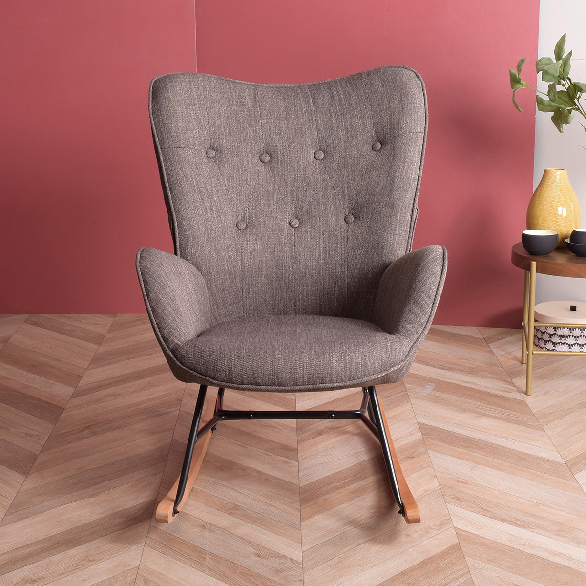 Rocking Accent Chair Fabric Velvet Wooden Legs Armrest Epping