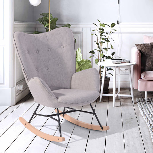 Rocking Accent Chair Fabric Velvet Wooden Legs Armrest Epping