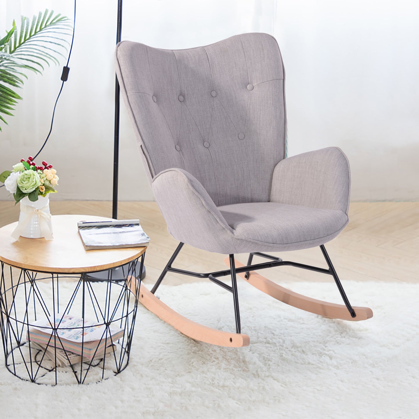 Rocking Accent Chair Fabric Velvet Wooden Legs Armrest Epping