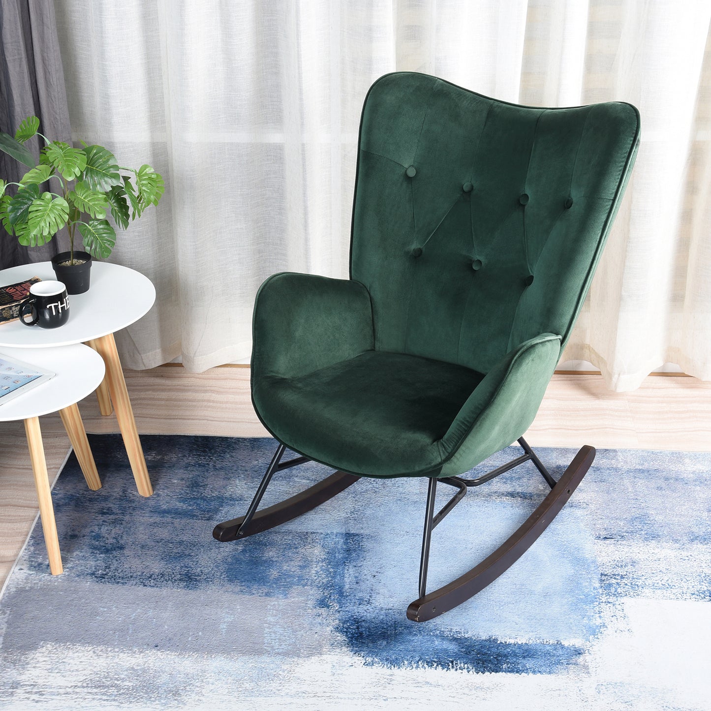 Rocking Accent Chair Fabric Velvet Wooden Legs Armrest Epping