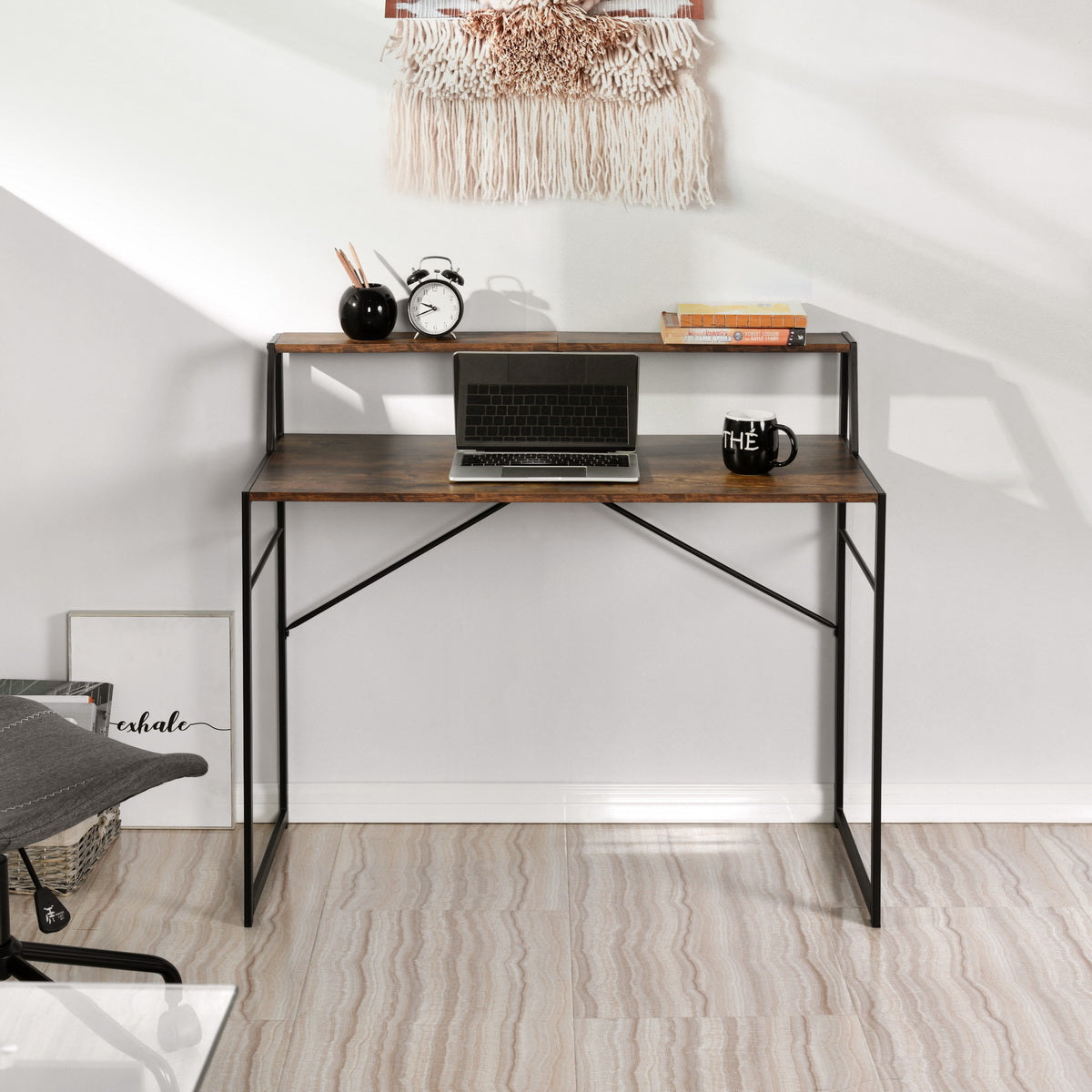 Computer Desk Writing Office Table with Monitor Stand Falala