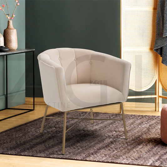 Modern Tufted Accent Chair Golden Legs Barrel Chair Falette