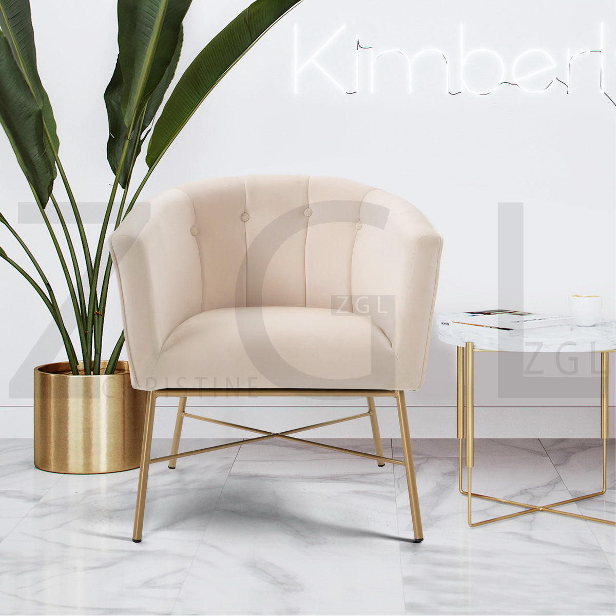 Modern Tufted Accent Chair Golden Legs Barrel Chair Falette