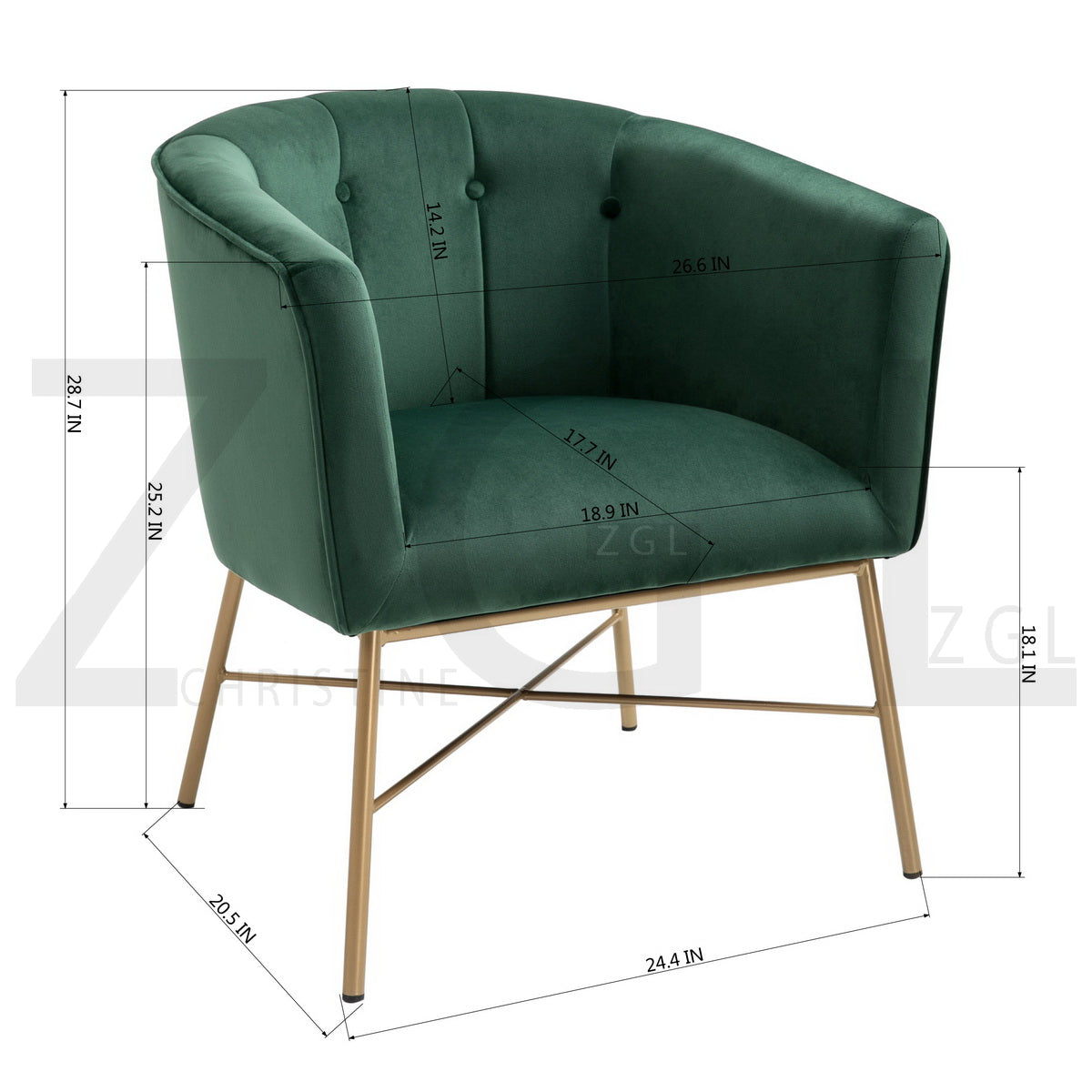 Modern Tufted Accent Chair Golden Legs Barrel Chair Falette