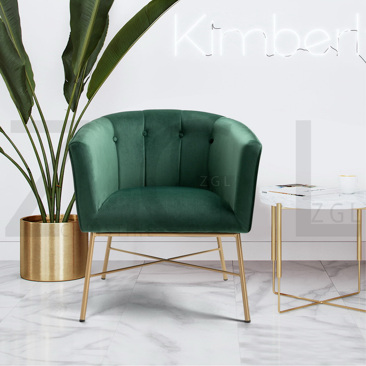 Modern Tufted Accent Chair Golden Legs Barrel Chair Falette