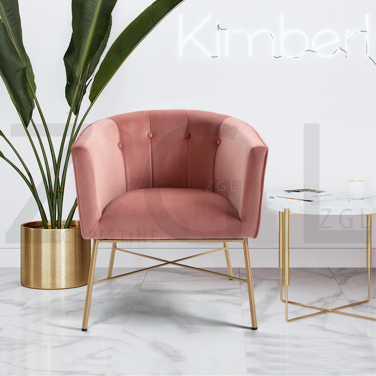 Modern Tufted Accent Chair Golden Legs Barrel Chair Falette
