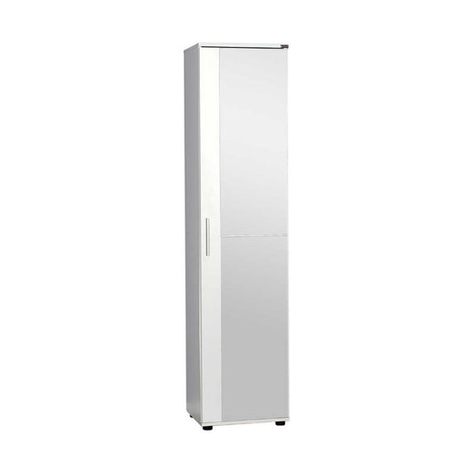 Shoe Cabinet W/ Ten Adj. Shelves & One Door & Mirror White SHC