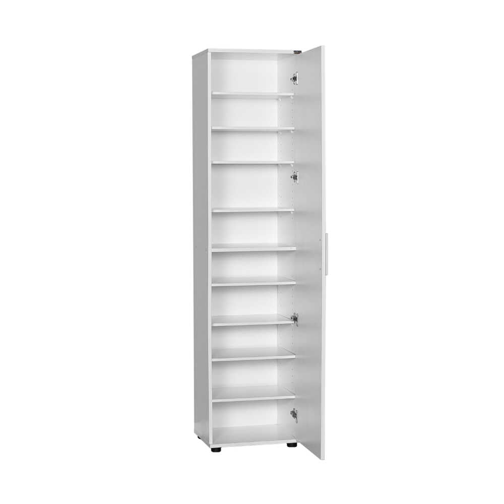 Shoe Cabinet W/ Ten Adj. Shelves & One Door & Mirror White SHC