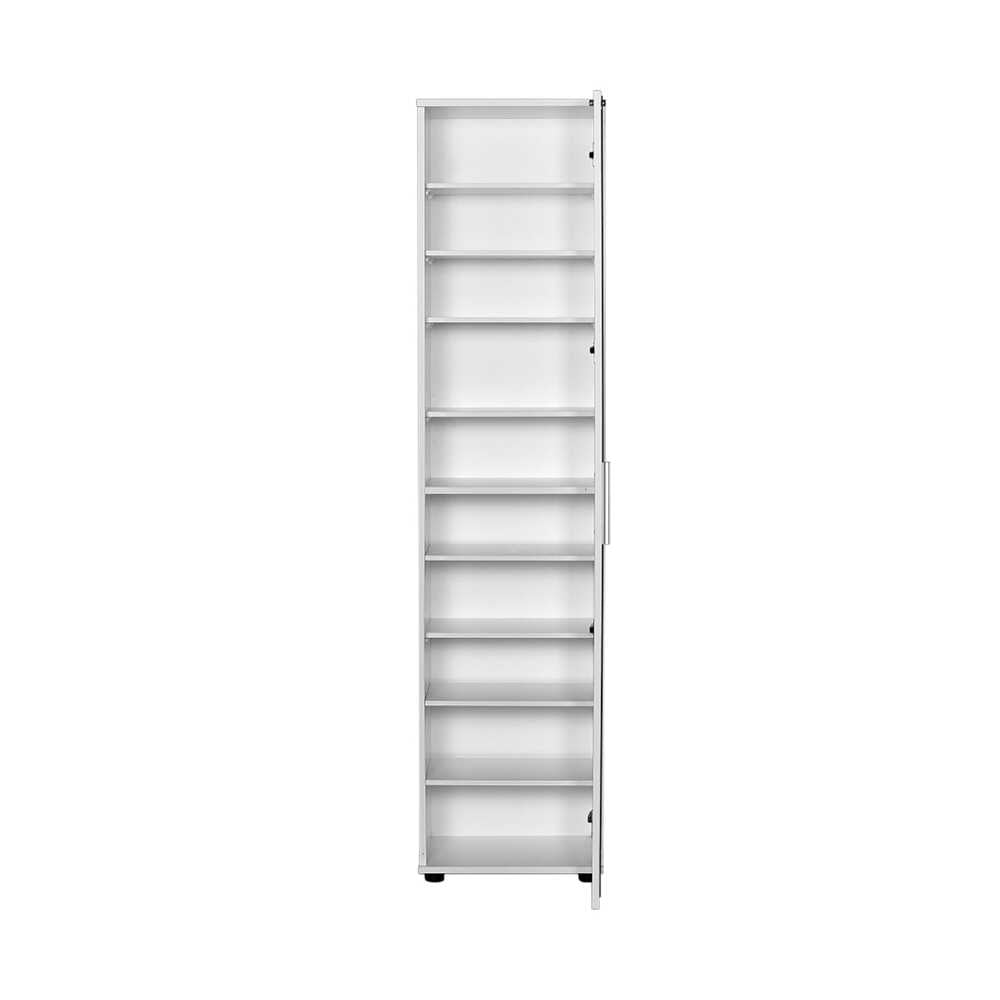 Shoe Cabinet W/ Ten Adj. Shelves & One Door & Mirror White SHC