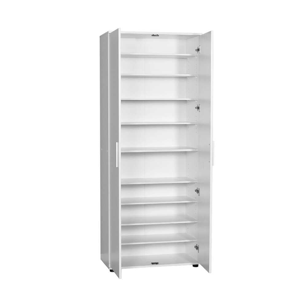 Shoe Cabinet W/ Ten Adj. Shelves & Two Doors White SHC