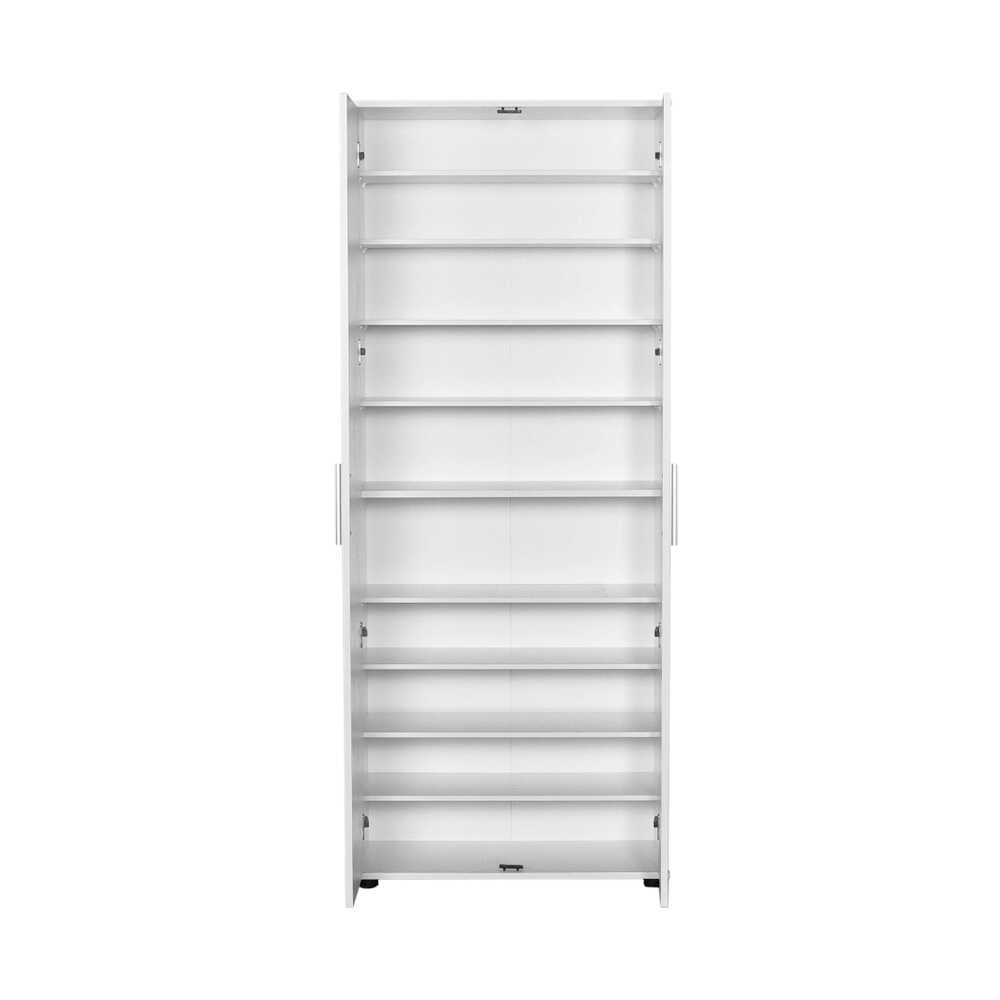 Shoe Cabinet W/ Ten Adj. Shelves & Two Doors White SHC