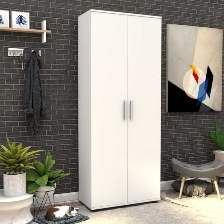 Shoe Cabinet W/ Ten Adj. Shelves & Two Doors White SHC