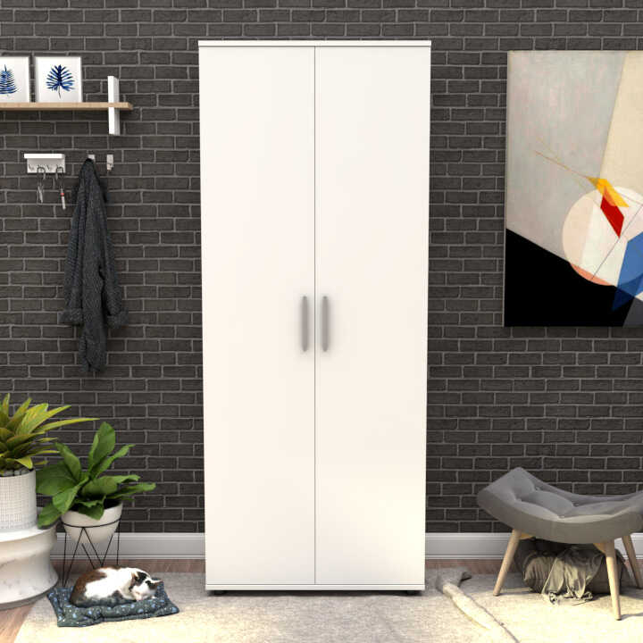Shoe Cabinet W/ Ten Adj. Shelves & Two Doors White SHC