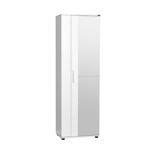 Shoe Cabinet W/ Ten Adj. Shelves & Two Doors & Mirror White SHC