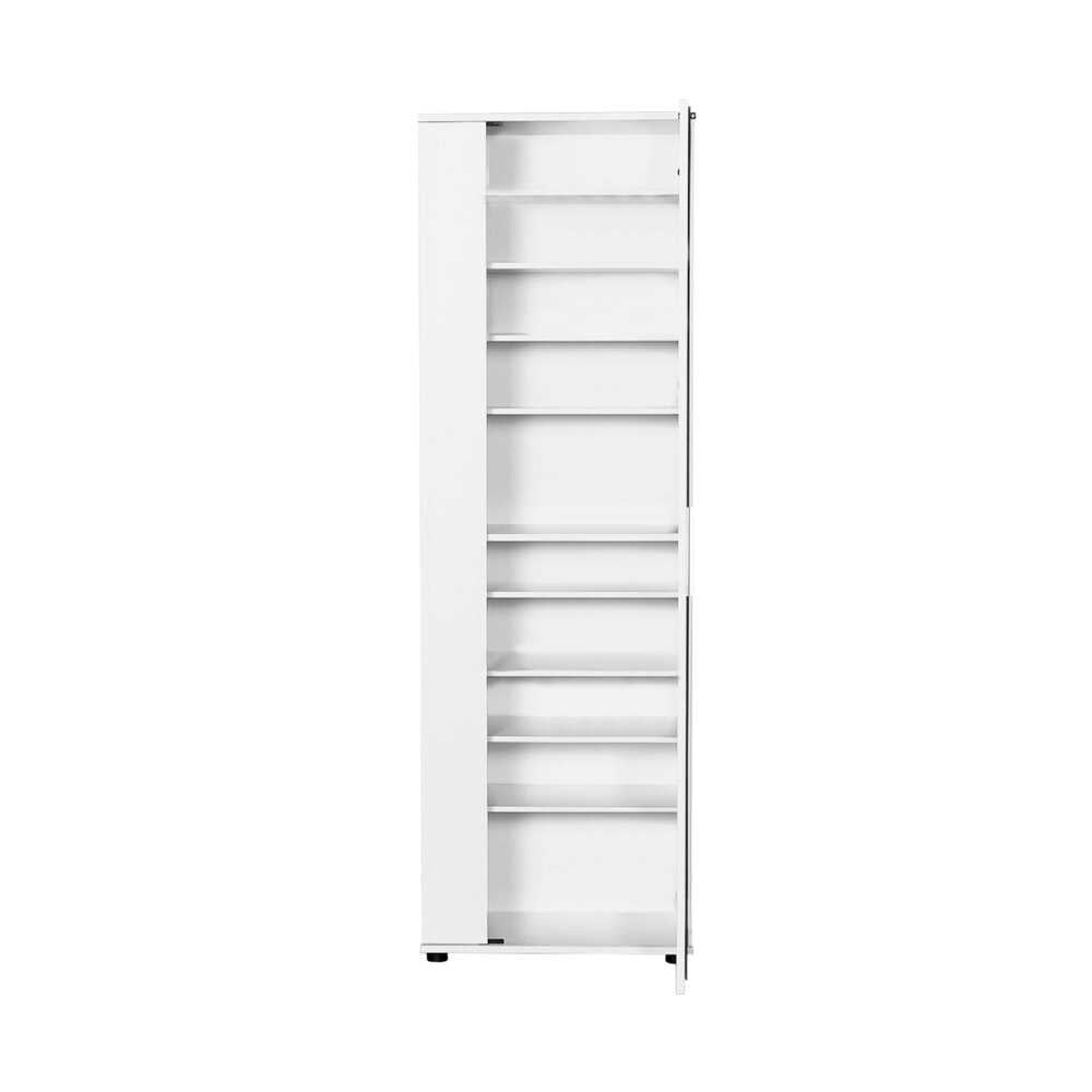 Shoe Cabinet W/ Ten Adj. Shelves & Two Doors & Mirror White SHC