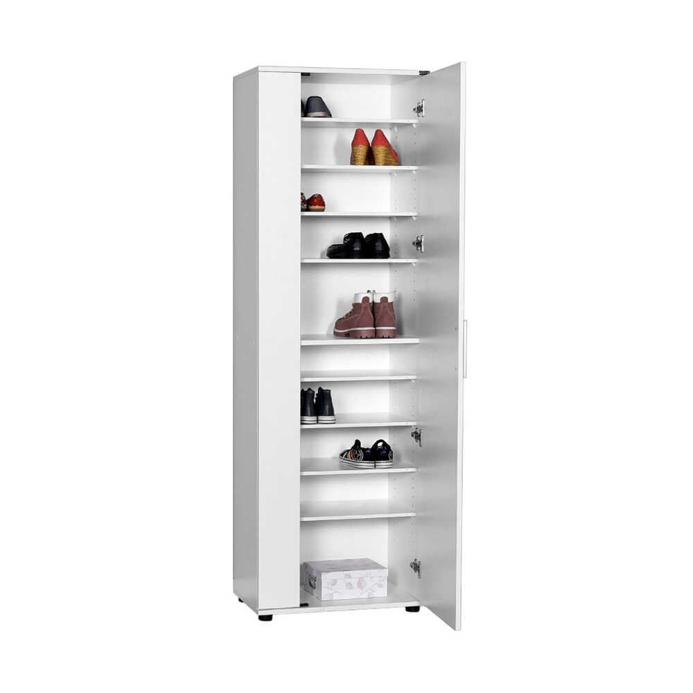 Shoe Cabinet W/ Ten Adj. Shelves & Two Doors & Mirror White SHC