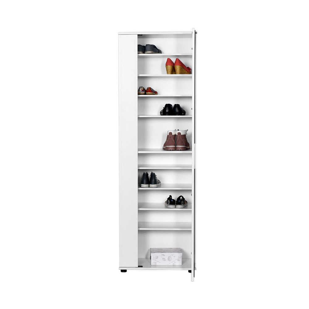 Shoe Cabinet W/ Ten Adj. Shelves & Two Doors & Mirror White SHC