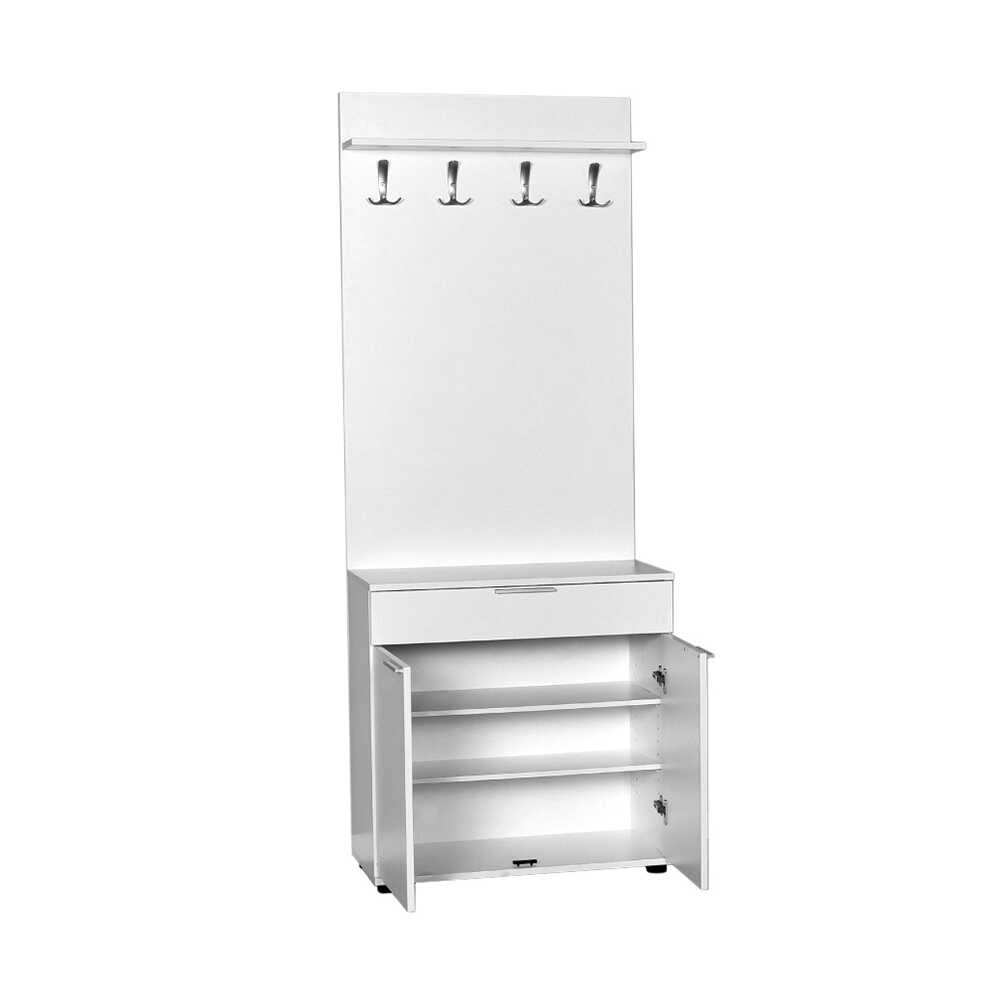 Hallstand & Shoe Cabinet W/ One Drawer & Two Doors White PRT