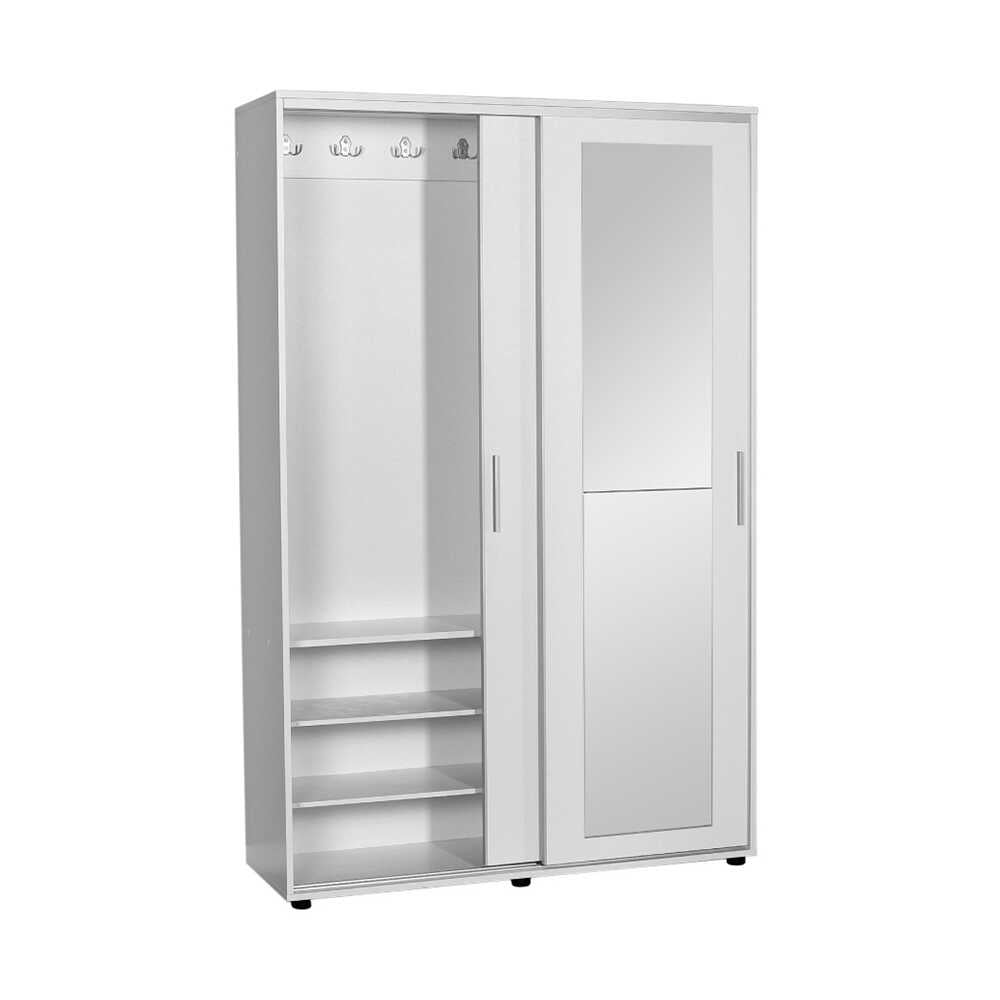 Hallstand & Shoe Cabinet W/ Sliding Doors & Mirror White PRT