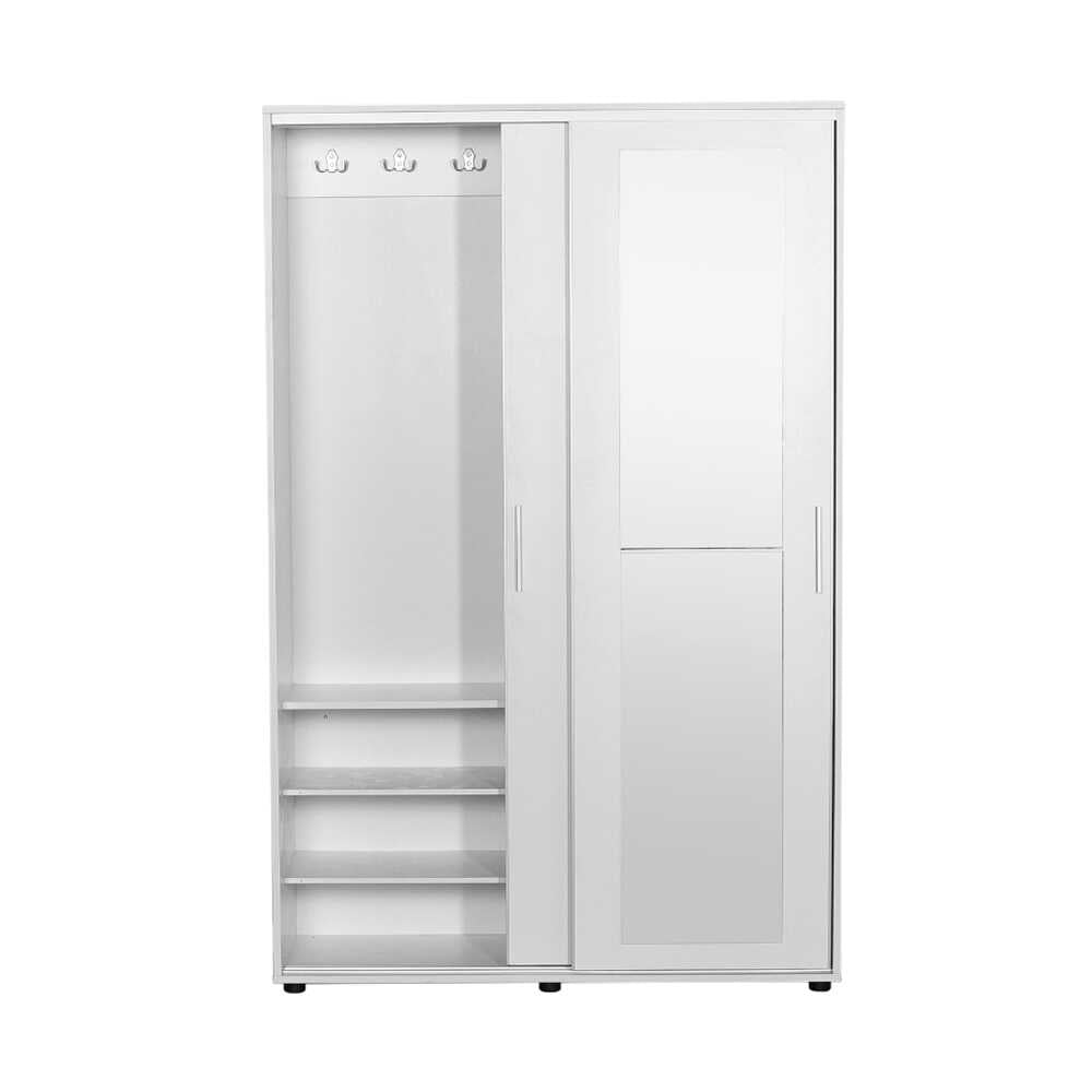 Hallstand & Shoe Cabinet W/ Sliding Doors & Mirror White PRT