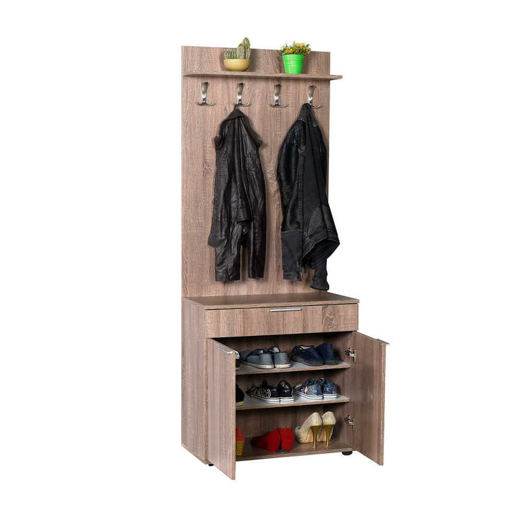 Hallstand & Shoe Cabinet W/ One Drawer & Two Doors Latte PRT