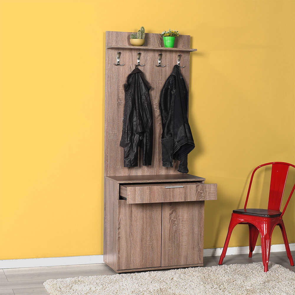 Hallstand & Shoe Cabinet W/ One Drawer & Two Doors Latte PRT