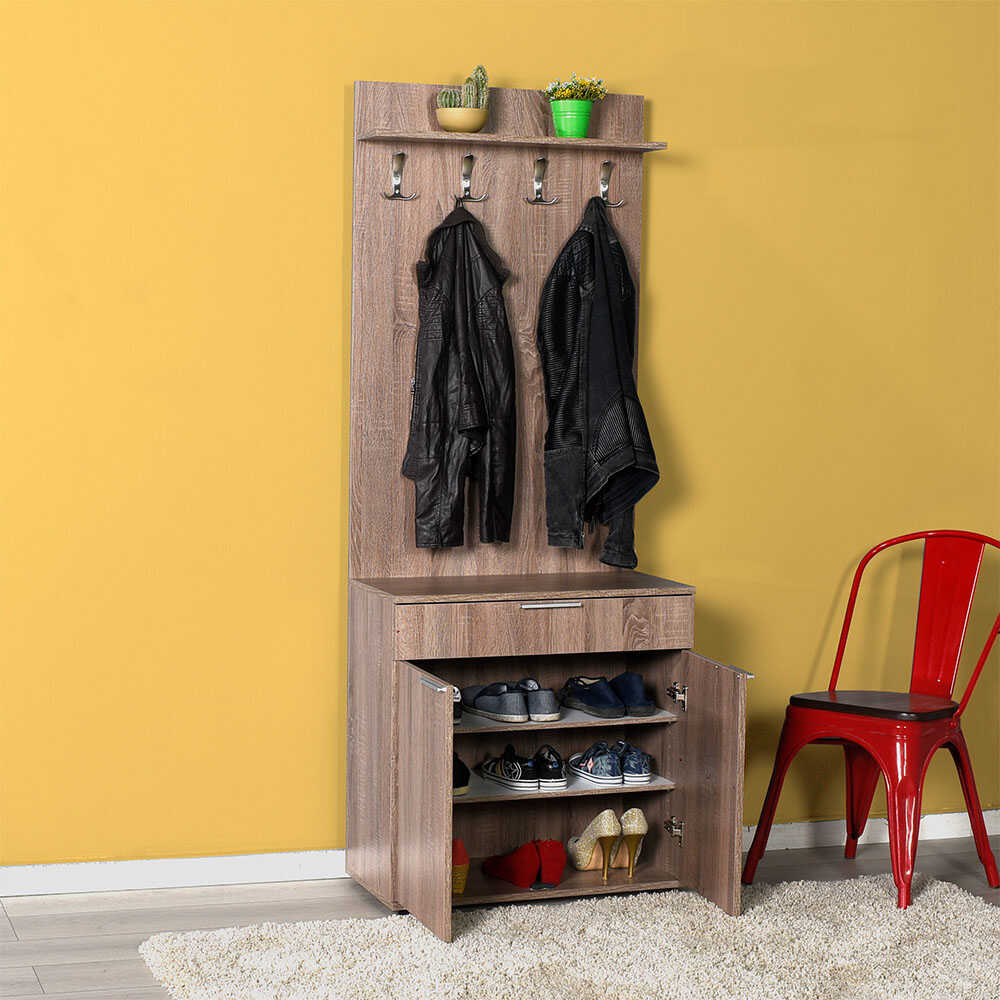 Hallstand & Shoe Cabinet W/ One Drawer & Two Doors Latte PRT