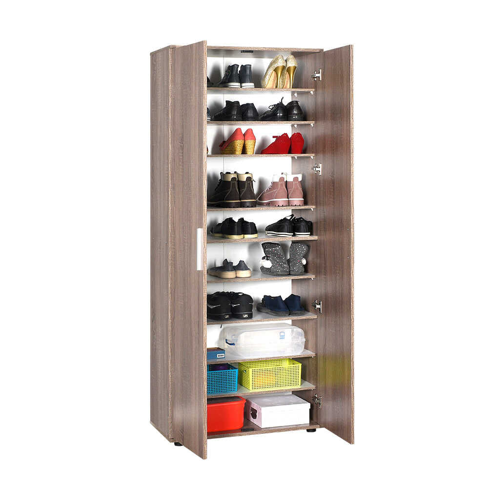 Shoe Cabinet W/ Ten Adj. Shelves & Two Doors Latte SHC