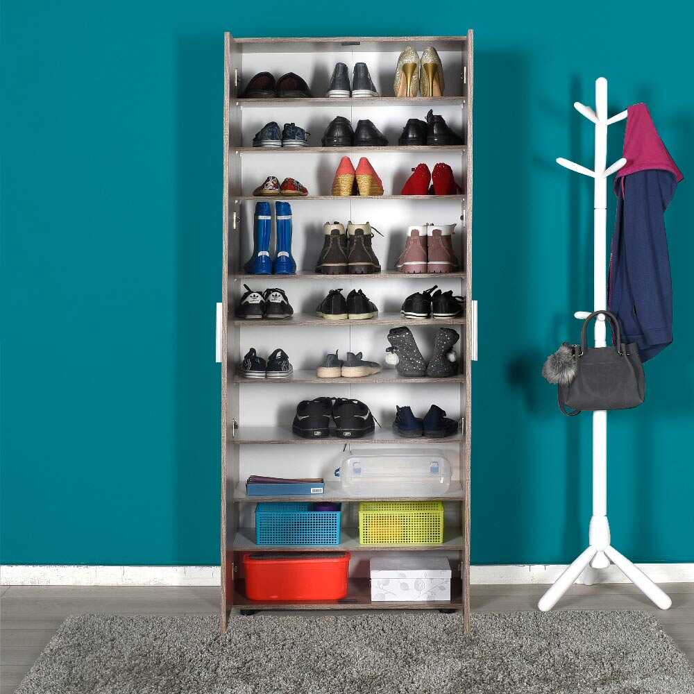 Shoe Cabinet W/ Ten Adj. Shelves & Two Doors Latte SHC