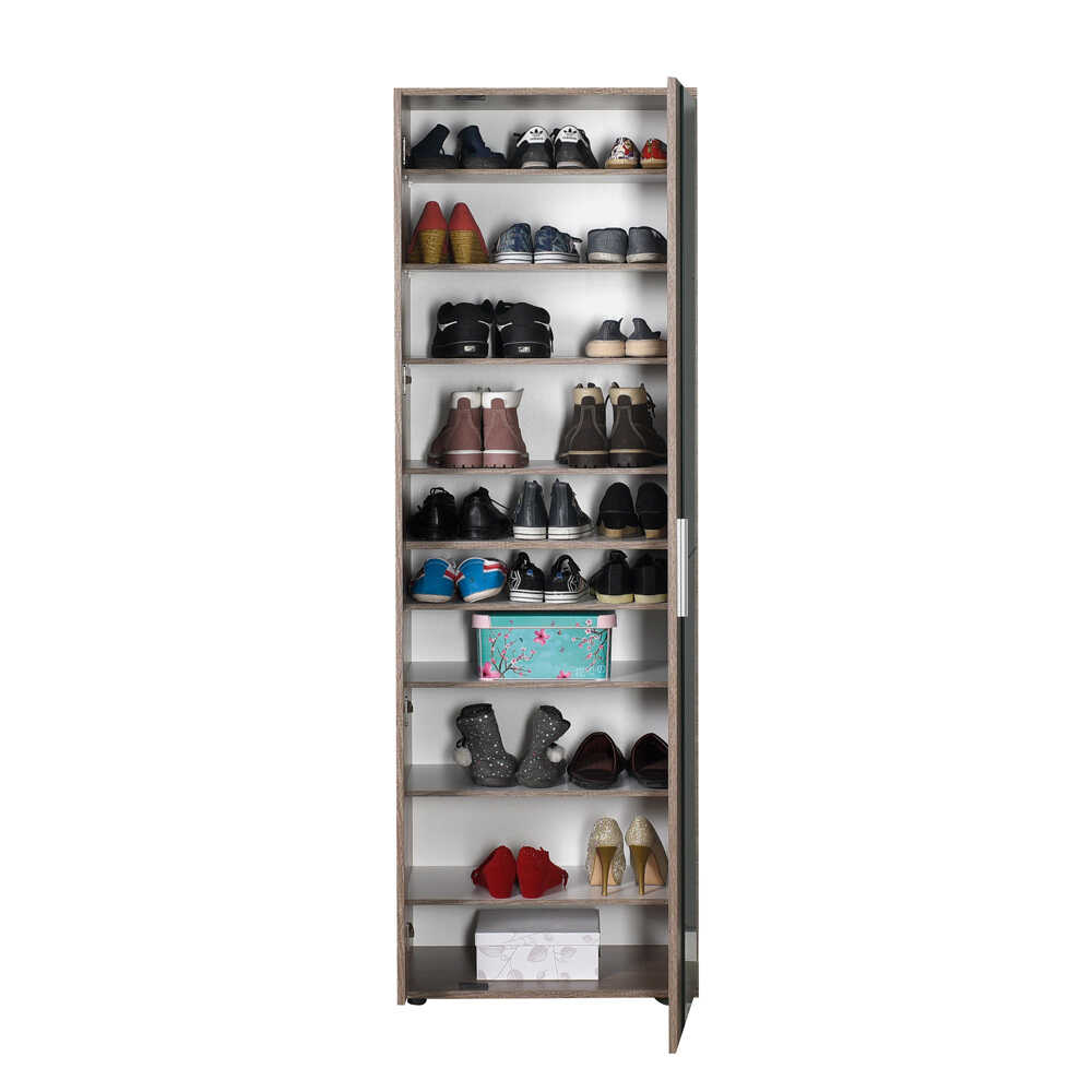 Shoe Cabinet W/ Ten Adj. Shelves & Two Doors & Mirror Latte SHC