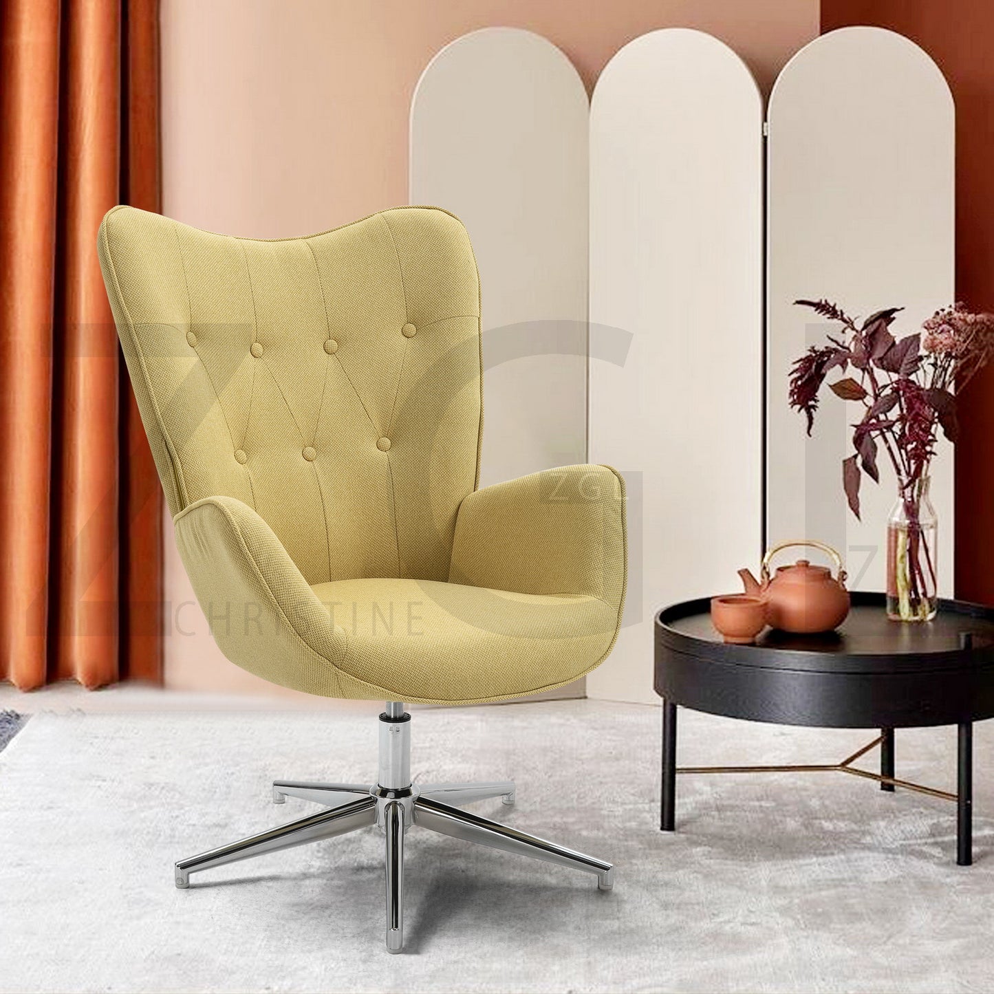 Fabric Accent Chair Modern Tufted Button Wingback Chromed Base Fuchs