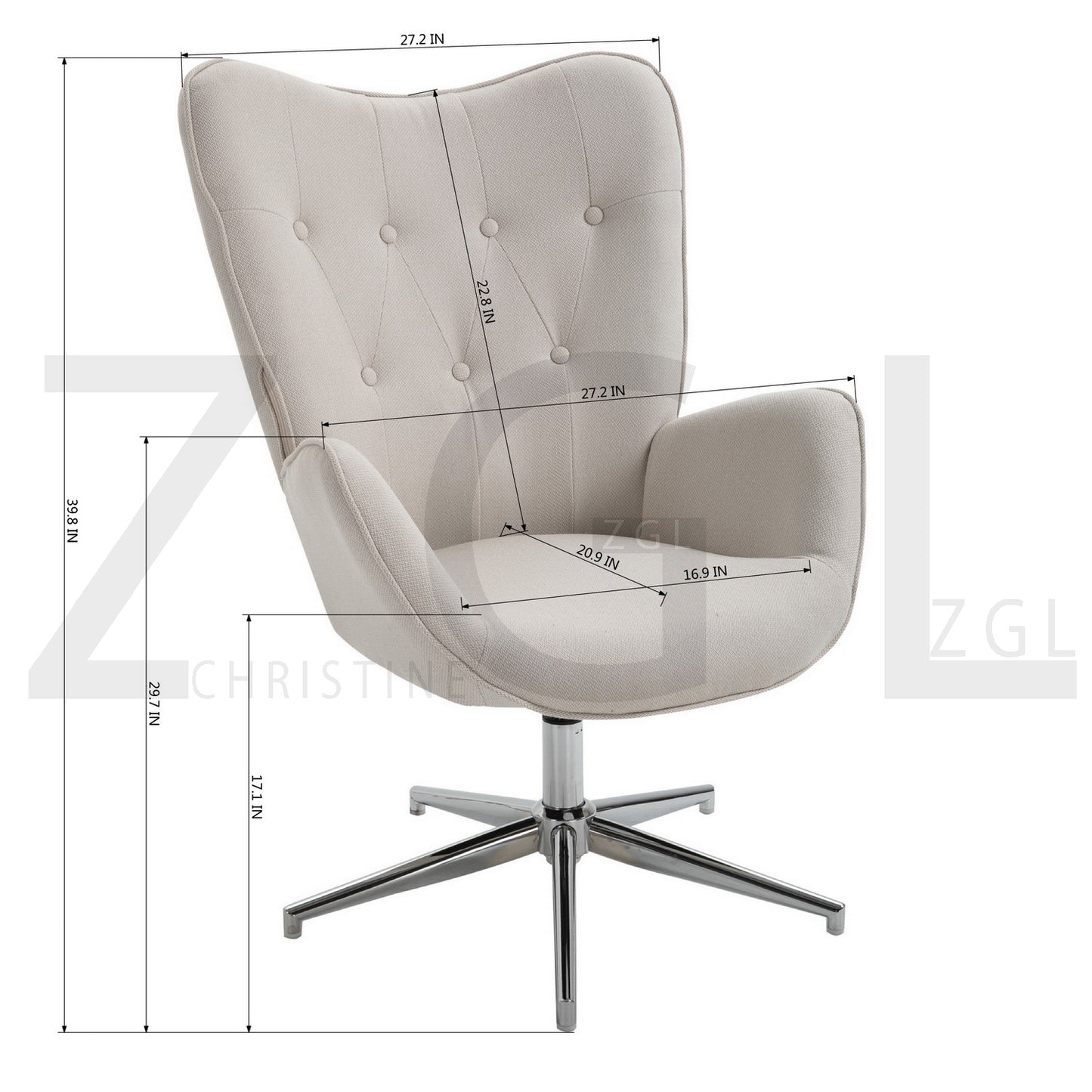 Fabric Accent Chair Modern Tufted Button Wingback Chromed Base Fuchs