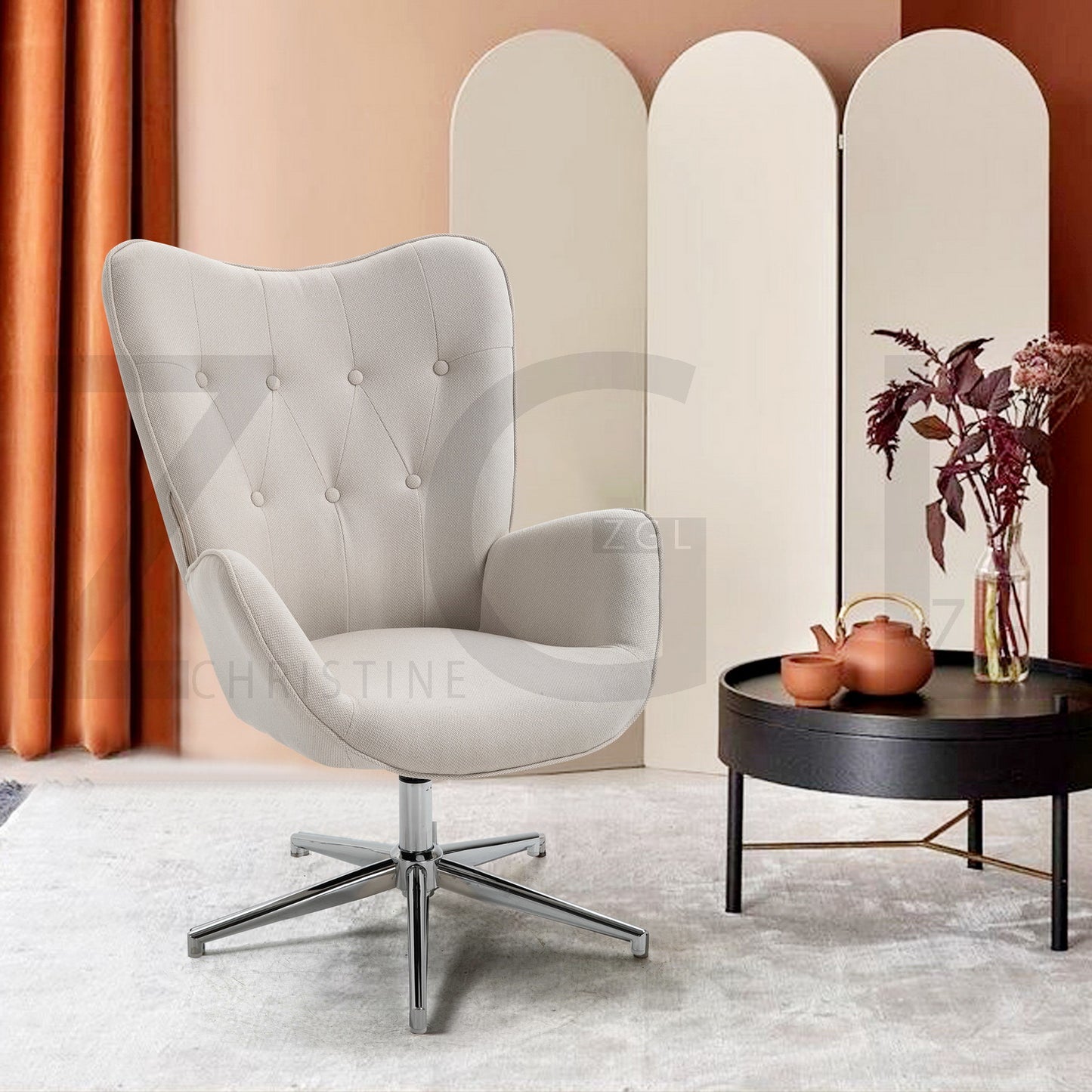 Fabric Accent Chair Modern Tufted Button Wingback Chromed Base Fuchs