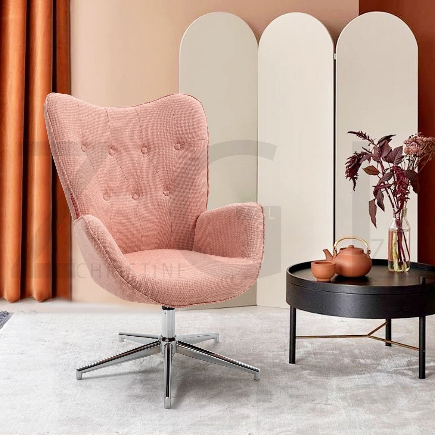 Fabric Accent Chair Modern Tufted Button Wingback Chromed Base Fuchs