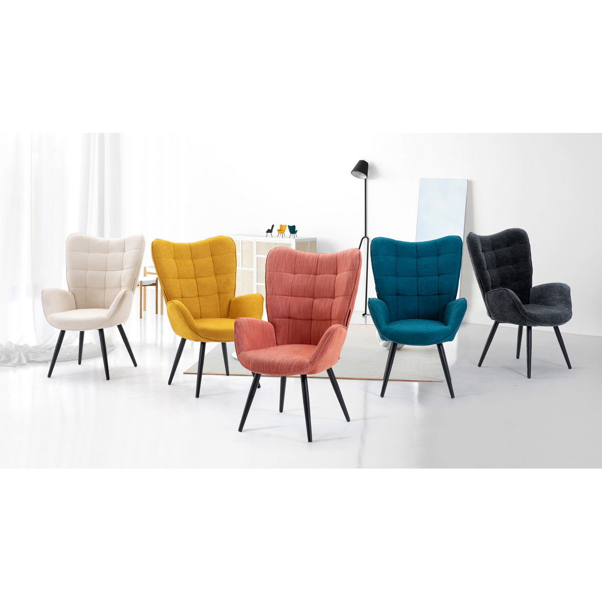 Fabric Accent Chair Modern Tufted Button Wingback Wooden Legs Funkel