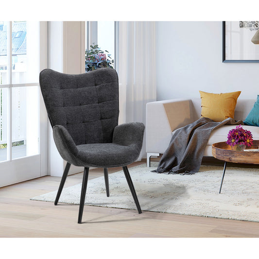Fabric Accent Chair Modern Tufted Button Wingback Wooden Legs Funkel