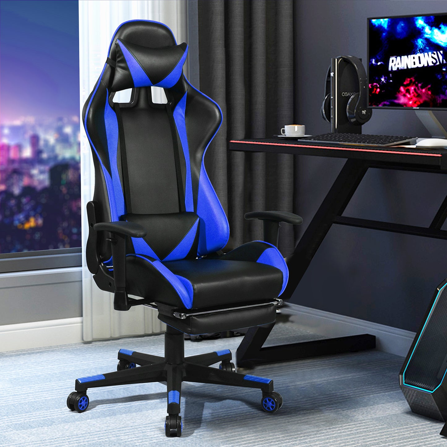 Gaming Chair Racing Office Chair Recliner Swivel Rocker with Headrest and Lumbar Pillow Gordan