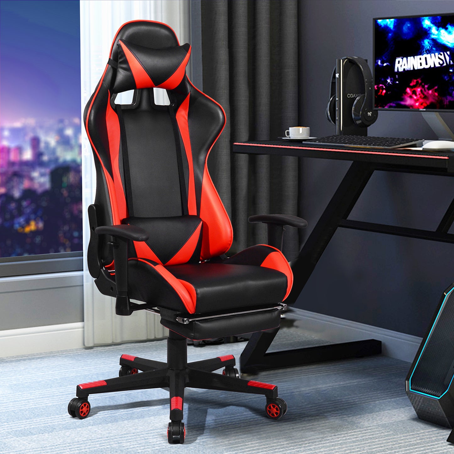 Gaming Chair Racing Office Chair Recliner Swivel Rocker with Headrest and Lumbar Pillow Gordan