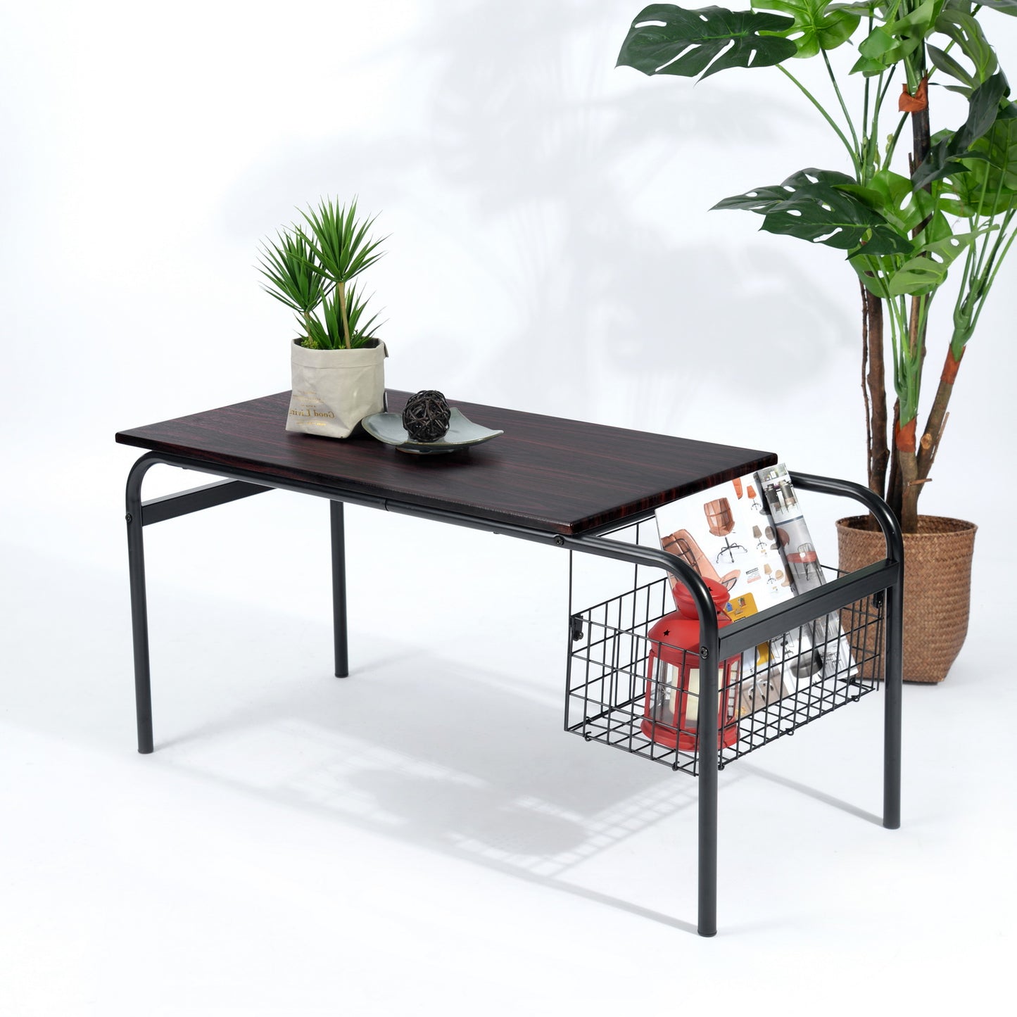 Rustic Coffee Table Modern Center Table with Organizor Habibi