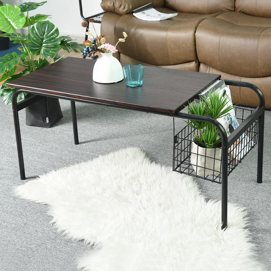 Rustic Coffee Table Modern Center Table with Organizor Habibi