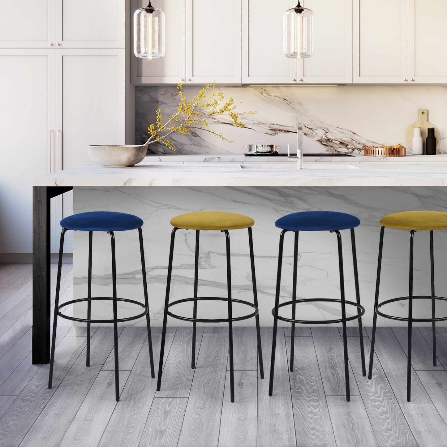 Barstools Velvet Upholstered Backless Bar Stools Hamer