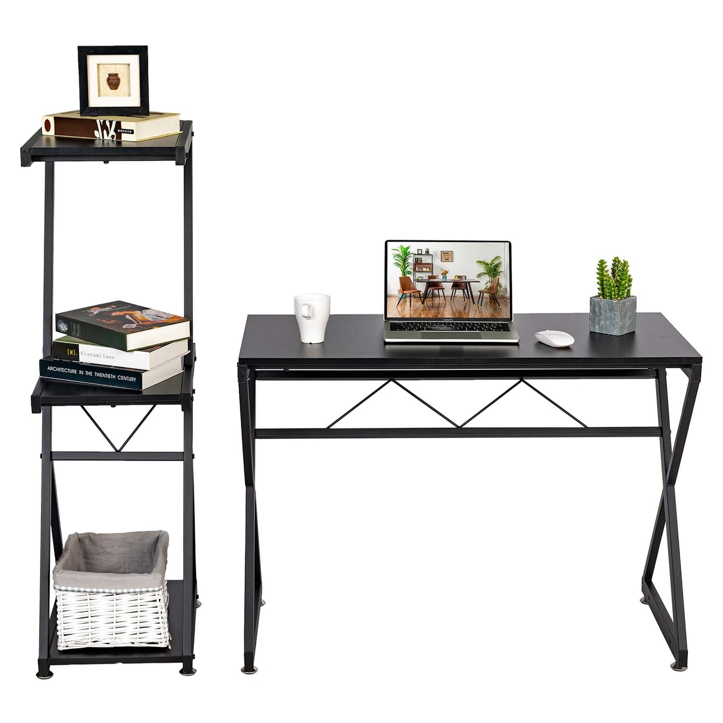 Computer Desk with Storage Shelves Study Writing Table Henia
