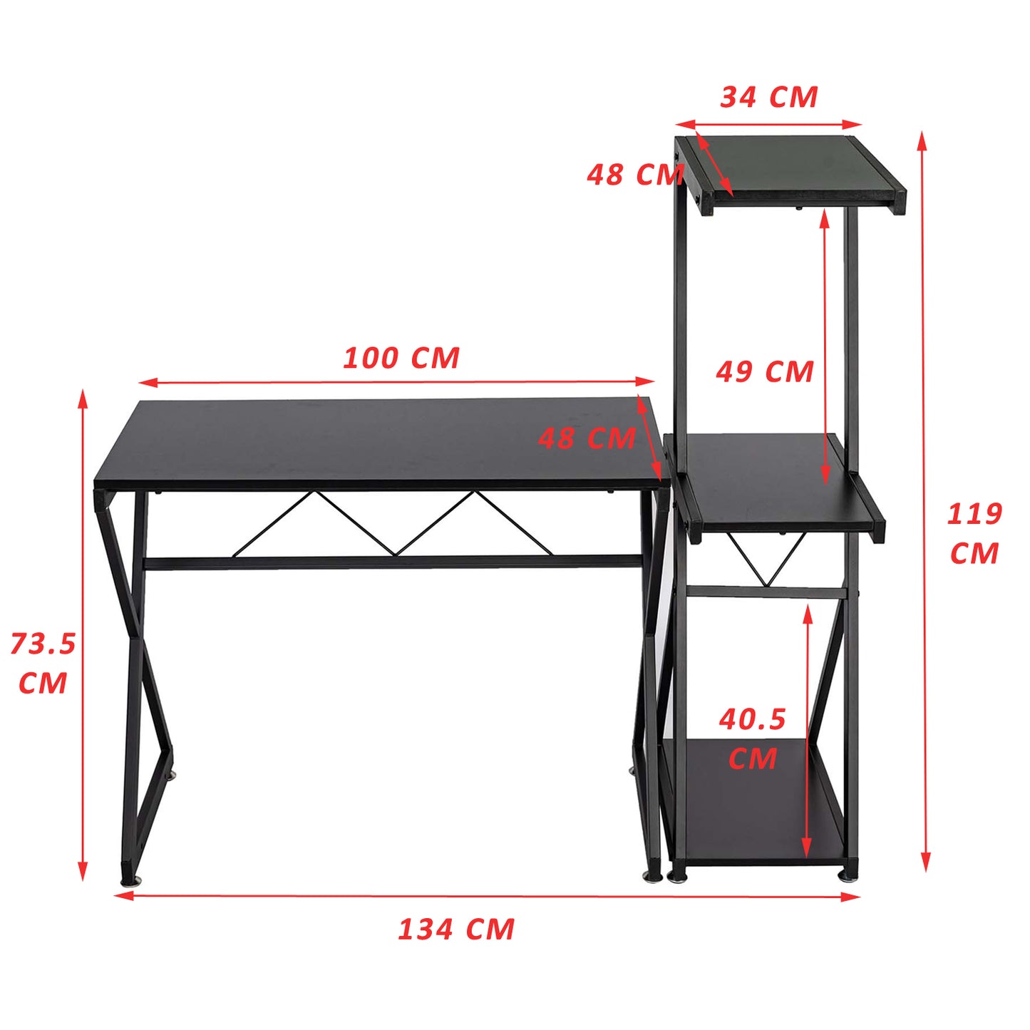 Computer Desk with Storage Shelves Study Writing Table Henia