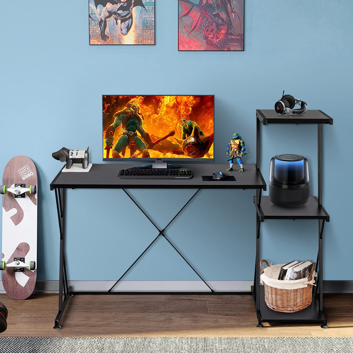 Computer Desk with Storage Shelves Study Writing Table Hobah