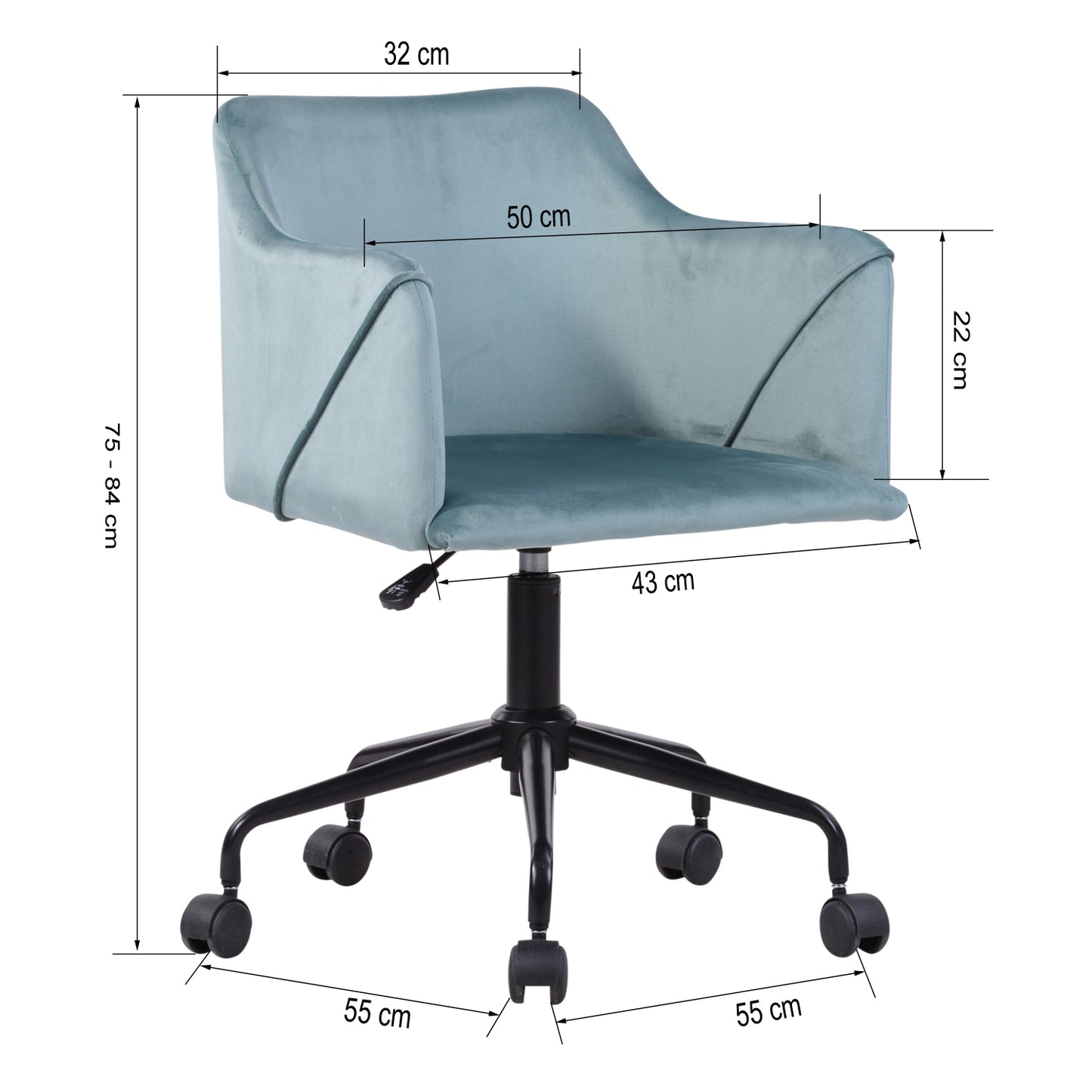 Velvet Upholstered Swivel Ergonomic Home Office Chair Armrest Jamal