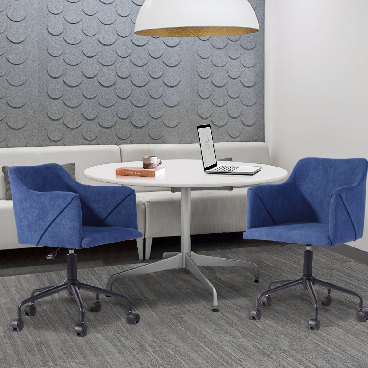 Velvet Upholstered Swivel Ergonomic Home Office Chair Armrest Jamal