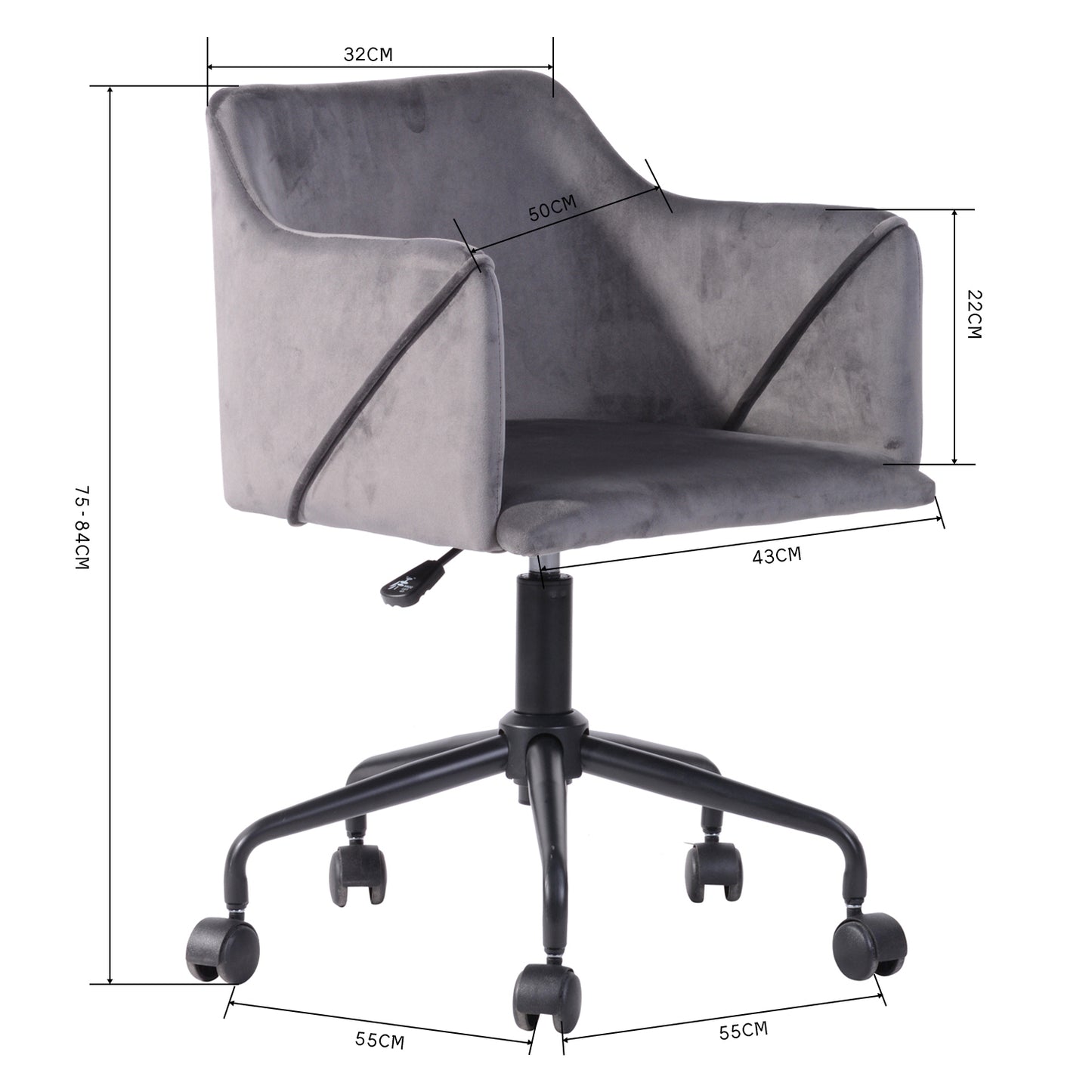 Velvet Upholstered Swivel Ergonomic Home Office Chair Armrest Jamal