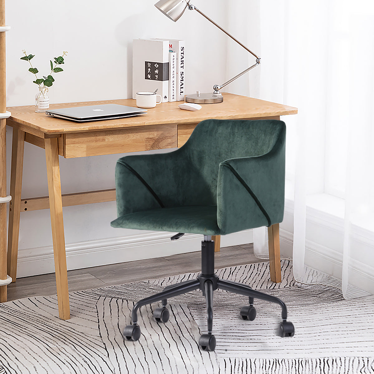 Velvet Upholstered Swivel Ergonomic Home Office Chair Armrest Jamal