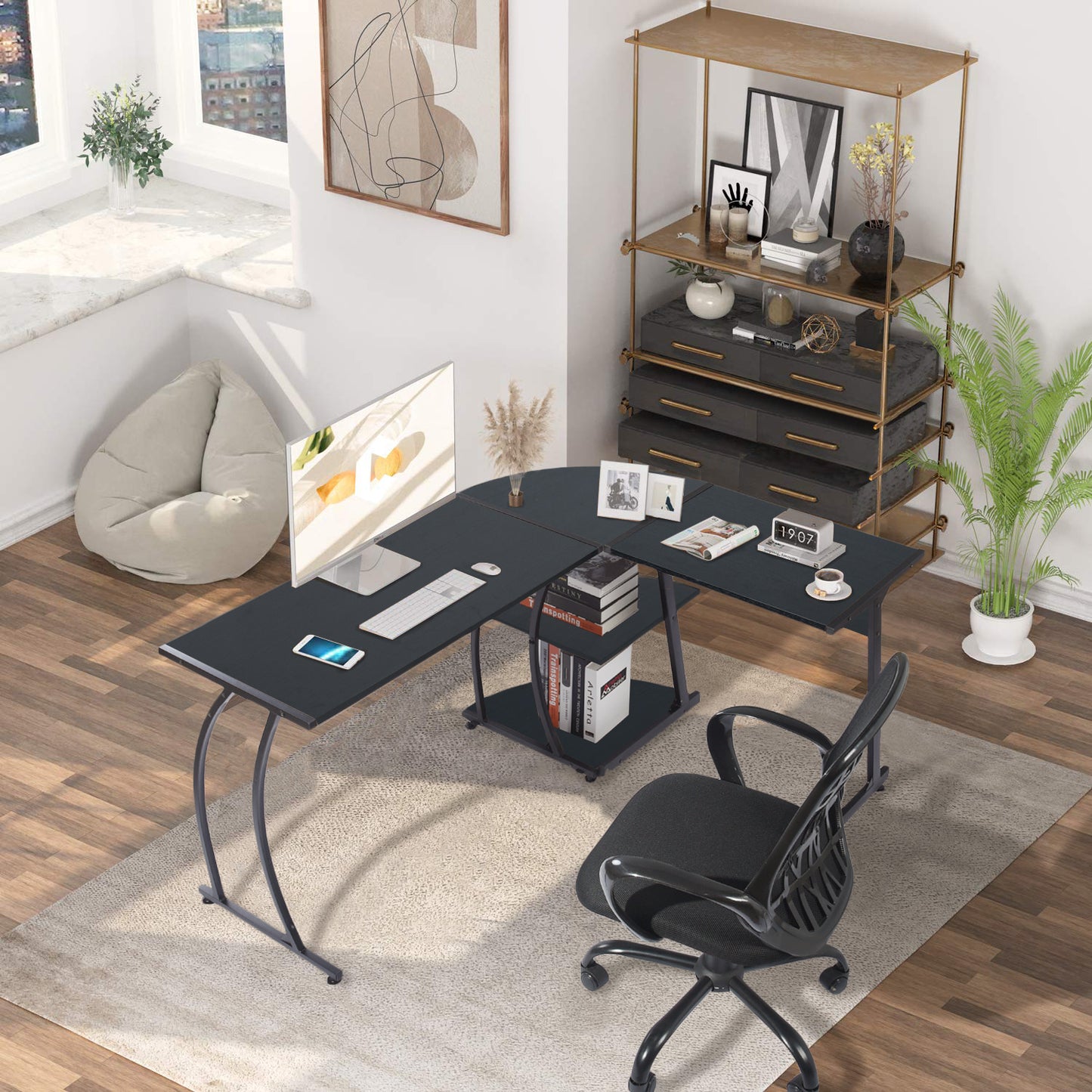 L-Shaped Computer Office Desk with 2 Shelves Kante