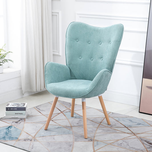 Fabric Accent Chair Modern Tufted Button Wingback Wooden Legs Kas